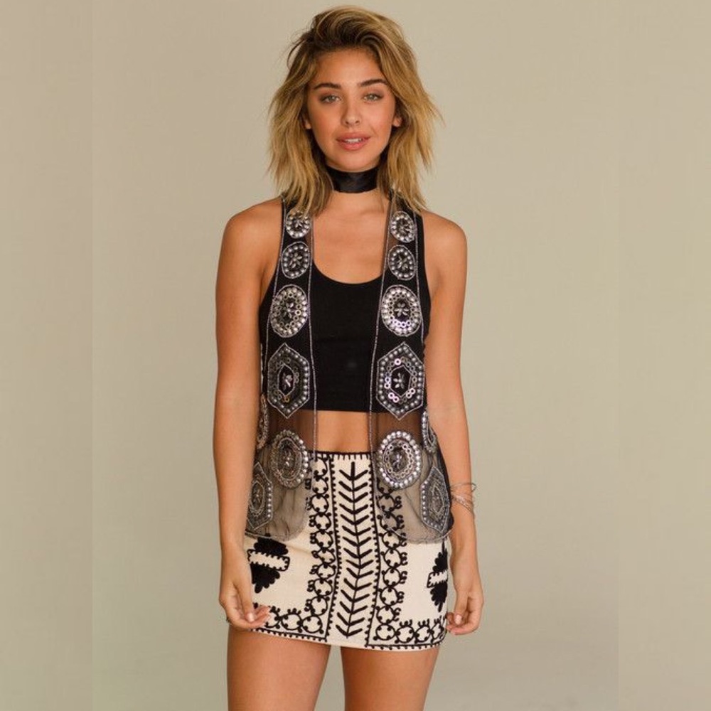 Raga Women's Black Beaded Mesh Sheer Vest XS / Small